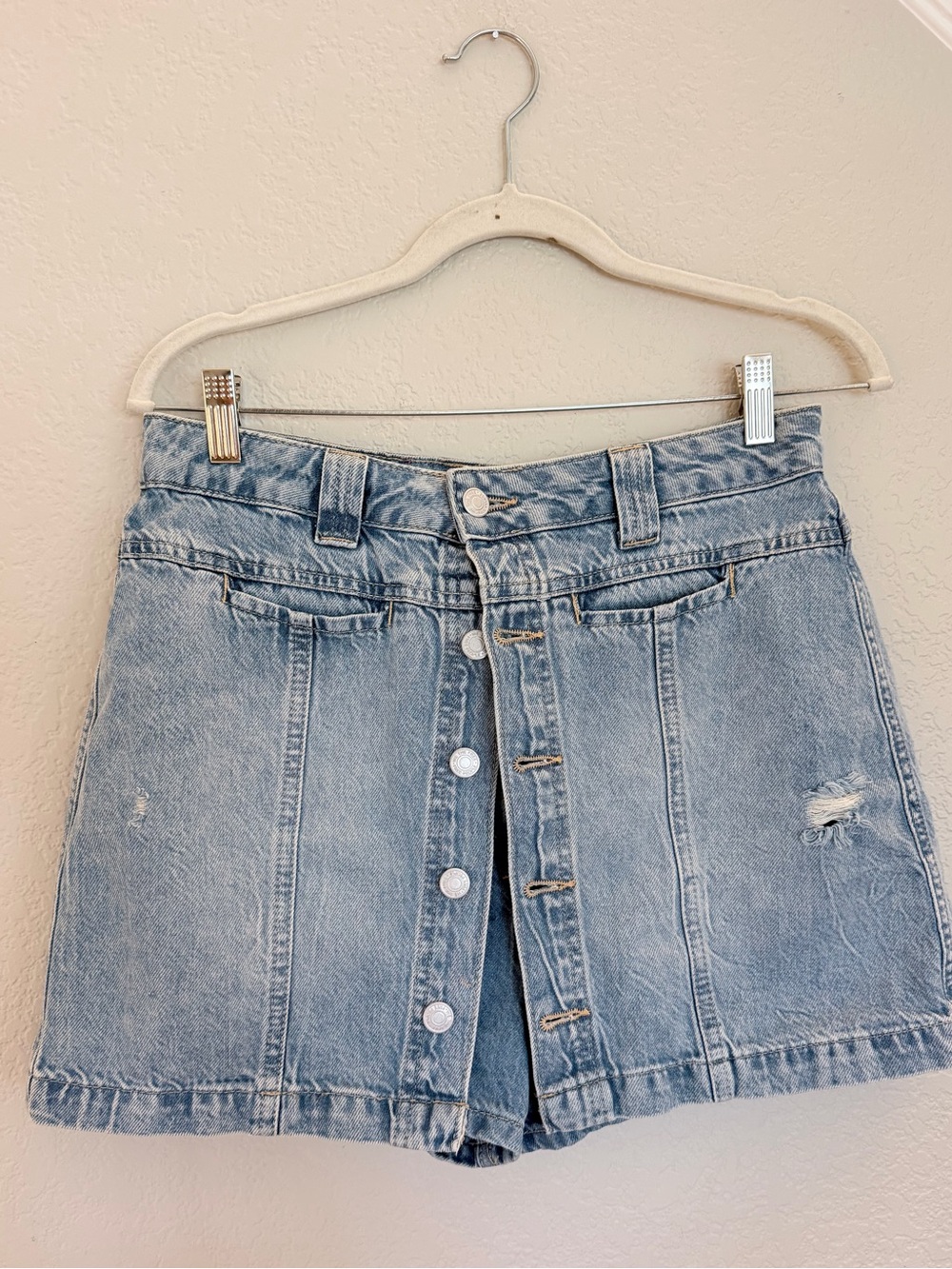We The Free Free People Button Front Denim Mini Skort Size 29 Light Wash - Picture 7 of 9